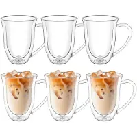 Wilmax England Wilmax Doppelwandige Thermoglas-Tasse mit Henkel – 250 ml (8 fl oz), 6er Set