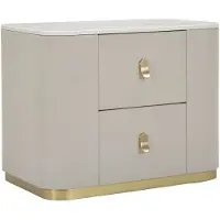 Mauro Ferretti Beauty Glam Nachttisch, 60 x 40 x 47 cm, 2 Schubladen – Weißer Stoffnachttisch mit marmorähnlicher Platte – Goldfarbene Metalldetails – Elegantes Desi