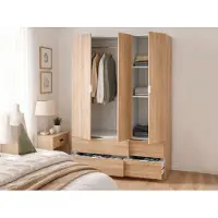 Dmora Kleiderschrank Dob, Schlafzimmermöbel mit 3 Türen und 2 Schubladen, Kleiderbügel, 135x52h200 cm, Eiche