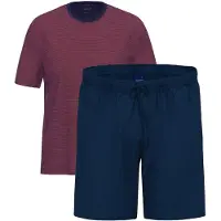Ammann Schlafanzug Night & Home Cotton in Dunkelblau / rot | Gr.: 3XL