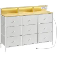 Helloshop26 Kommode mit 9 Schubladen und LED-Beleuchtung, Mehrfachsteckdose, Rahmen aus Stahl 335