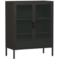 Helloshop26 Buffet - Metallisch - Schwarz - 2 Glastüren - 102 x 80 x 40 cm - Wohnzimmermöbel
