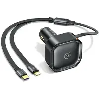 Usams Ład. sam. ze zwijanym kablem 1xUBS-C+1x Lightning C41 PD 30W Fast Charge czarny/black CC219CC0