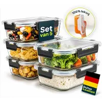 Uandu home Frischhaltedose aus Glas, 1,04 Liter, transparent, luftdicht, Set, 5 Stück