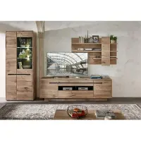 Freiraum Wohnwand >Bellano< in Viking Oak Nachbildung, MDF, Spannplatte - 322x202x44cm (BxHxT)