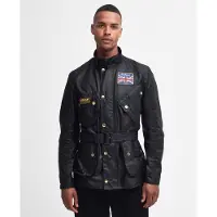 Barbour für Herren. MWX0068 Union Jack International Wax Jacke schwarz (L), Lässig, Baumwolle