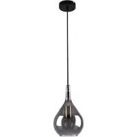 Näve Pendelleuchten - Pendelleuchte "GOTA" smokey / D: 20 cm, Hängelampe im Retro Style, aus Metall und Glas in schwarz, 150 cm hoch, Ø 20 cm, E27-Fassung