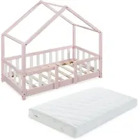 En.casa Kinderbett 'Treviolo' mit Matratze und Rausfallschutz 70x140cm Rosa / Weiß