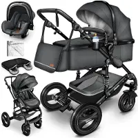Kiduku 3 in 1 Kombi Kinderwagen Anthrazit/Schwarz Buggy Reisebuggy inkl. Auto- Babyschale Faltbar ECE R129