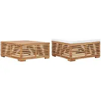 vidaXL Gartentisch und Fußhocker Set mit Creme Kissen Teak Massivholz