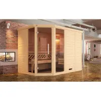 Weka Sauna "Design-Sauna KEMI Eck 2" Blockbohlen, vorgef. Elemente, Fensterelement, mod. Ganzglastür