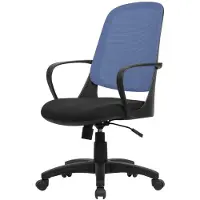 Dmora Bürostuhl Dbink, Mesh-Arbeitsstuhl mit Armlehnen, Ergonomischer Bürositz, 61x60h99/108 cm, Schwarz und Blau