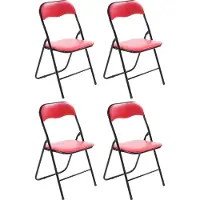 CLP 4er Set Klappstuhl Felix Klappbarer mit Kunstleder PVC Sitz Gepolstert rot/schwarz