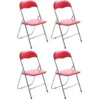 CLP 4er Set Klappstuhl Felix Klappbarer mit Kunstleder PVC Sitz Gepolstert rot/silber