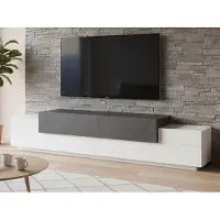 Dmora Fernsehschrank Dlamann, Niedriges Sideboard für Wohnzimmer, Sockel für TV-Möbel, 100 % Italy, cm 240x45h52, glänzend weiß und Schiefer