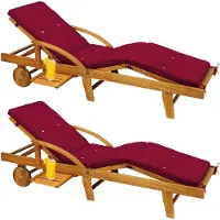 Casaria Sonnenliege 2er Set Holz inkl. Auflage Rot 320kg Belastbar 2 Personen Klappbar Gartenliege Räder 195x55cm Verstellbar Ablage Akazie Liege Terrasse Wetterfest