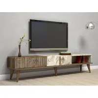 Dmora Fernsehschrank Dfirican, Ständer für Wohnzimmerfernseher, Niedriges Wohnzimmer-Sideboard, TV-Ständerbasis, 180x35h40 cm, Walnuss und Weiß