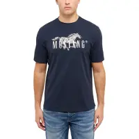 Mustang Kurzarmshirt "Herren Style Austin", Herren, Gr. L, blau (dunkelblau), Jersey, 100% Baumwolle, Rundhals, Shirts Kurzarmshirt