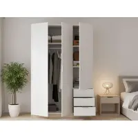 Dmora Kleiderschrank Dbarro, Garderobe für Schlafzimmer, Kleiderschrank mit 3 Flügeltüren und 3 Schubladen, 121x52h184 cm, Weiß und Eiche