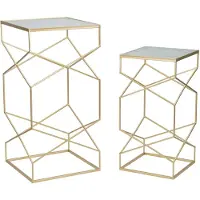 Mauro Ferretti Paar glamouröse, quadratische Telefontische aus goldfarbenem Metall mit geprägtem Glas - 2er-Set - Glam Style 1427810000