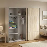 Dmora Kleiderschrank 2 Türen Calixte, Schlafzimmermöbel, Schrank, Garderobe, 243x64 h202 cm, Eiche und Weiß