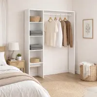 Dmora Großer Schrank Makalu 140x187h cm Weiß, 4 Böden, 6 Fächer