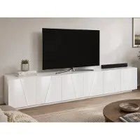 Dmora Fernsehschrank Dgil, Niedriges Sideboard für Wohnzimmer, Sockel für TV-Möbel, 100 % Italy, cm 244x44h46, weiß glänzend