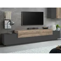 Dmora Fernsehschrank Dlamann, Niedriges Sideboard für Wohnzimmer, Sockel für TV-Möbel, 100 % Italy, cm 240x45h52, Anthrazit und Ahorn