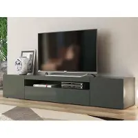 Dmora Fernsehschrank Dfirman, Niedriges Sideboard für Wohnzimmer mit 3 Türen, Sockel für TV-Möbel, 100 % Italy, cm 200x40h37, Anthrazit glänzend