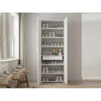 Dmora Mehrzweckschrank Ddrega, Linearschrank mit 2 Flügeltüren, Kleiderschrank mit 6 Regalen, Modernes Schuhregal, 100% Italy, 72x37h195 cm, Weiß