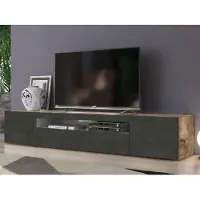 Dmora Fernsehschrank Dfirman, Niedriges Sideboard für Wohnzimmer mit 3 Türen, Sockel für TV-Möbel, 100 % Italy, cm 200x40h37, Ahorn und Schiefer