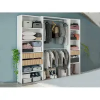 Dmora Kleiderschrank Donest, Schlafzimmermöbel, Kleiderbügel mit Regalen und 3 Schubladen, 196 x 40 x 187 cm, Weiß und Eiche
