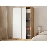 Dmora Garderobe Dnocer, Schlafzimmer Kleiderschrank mit 2 Schiebetüren, Schrank mit 3 Einlegeböden und Kleiderstange, 120x50h200 cm, Weiß und Eiche Nodi