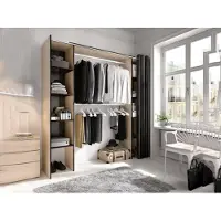 Dmora Kleiderschrank Dgond, Struktur für begehbaren Kleiderschrank, offene ausziehbare Garderobe, 180 x 50 x 205 cm, Eiche und Grau