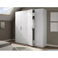 Dmora Garderobe Dfusell, Schlafzimmerschrank mit 4 Flügeltüren, Schrank mit 2 Einlegeböden und Kleiderstange, 180x52h200 cm, Weiß