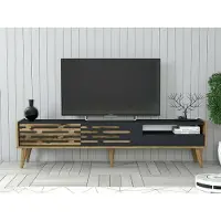 Dmora Fernsehschrank Dbrunozz, Ständer für Wohnzimmerfernseher, Niedriges Wohnzimmer-Sideboard, TV-Ständerbasis, 180x45h35 cm, Anthrazit und Nussbaum