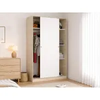 Dmora Kleiderschrank Dcapuan, Garderobe für Schlafzimmer, Kleiderschrank mit 2 Schiebetüren, 120x50h204 cm, Weiß und Eiche