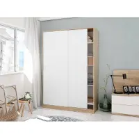 Dmora Garderobe Dnocer, Schlafzimmer Kleiderschrank mit 2 Schiebetüren, Schrank mit 3 Einlegeböden und Kleiderstange, 120x50h200 cm, Eiche und Weiß