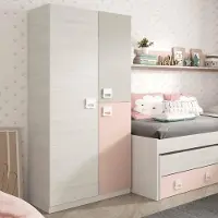 Dmora Garderobe Dgorett, Kleiderschrank im Schlafzimmer, Schrank mit 3 Türen und 3 Einlegeböden mit Kleiderstange, 90x52h200 cm, Grau und Rosa