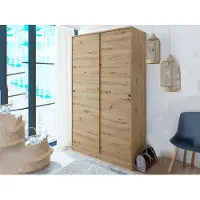 Dmora Kleiderschrank Dnocer, Schlafzimmerschrank mit 2 Schiebetüren, Einheit mit 4 Regalen und Kleiderstange, 120x 50h200 cm, Eichenknoten
