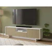 Dmora TV-Ständer Darrighin, TV-Ständer für das Wohnzimmer, niedriges Wohnzimmer-Sideboard mit 2 Türen und 1 Schublade, 100 % Italy, 170 x 42 x 48 cm, Weiß und Beige