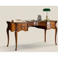 Casa Padrino Luxus Jugendstil Schreibtisch Braun / Gold / Grün - Mahagoni Bürotisch mit 5 Schubladen - Barock & Jugendstil Büromöbel - Italy
