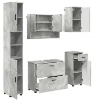 vidaXL Badezimmermöbel-Set 5 pcs Beton Grau Sperrholz und Metall