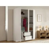 Dmora Kleiderschrank Dacca, Garderobe für Schlafzimmer, Kleiderschrank mit 3 Flügeltüren und 2 Schubladen, 150x52h215 cm, Weiß