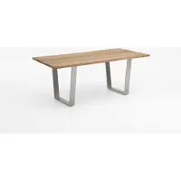 Natur24 Gartentisch Noha 200x95 Tischplatte Teakholz Trapezkufe Edelstahl gebürstet