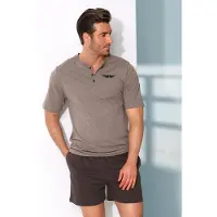 Le jogger Pyjama "kurzer Schlafanzug für Herren" 1 Stück, 2 tlg. mit Knopfleiste, meliertes Oberteil