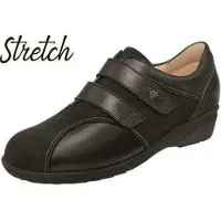 Finn Comfort , Lüttich, Damen, Slipper, Stretch, Schwarz, Leder, NEU - Damenschuhe Bequeme Ballerina / Slipper, Schwarz, leder (nubuk/stretch/nappaseda)