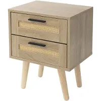 ML-Design Nachttisch 2 Schubladen 40x50,5x30 cm Eiche Rattan Massivholzfüße Nachtschrank Schlafzimmer