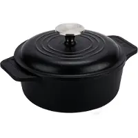 Victoria Dutch Oven Induktion Gusseisen Emailliert 20cm Topf Brot Backen 1,9L, PTFE Frei, VIC-34894, Schwarz