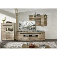 Freiraum Wohnwand >Bellano< in Viking Oak Nachbildung, MDF, Spannplatte - 332x186x44cm (BxHxT)